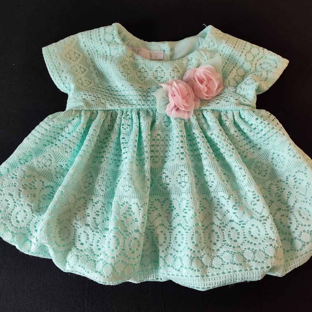 Mint Green Lace Kids Dress with Pink Accents